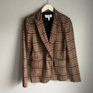 Derek Lam 10 Crosby Heritage Equestrian Academia Brown Plaid Red Blazer size 6